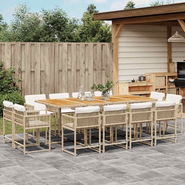 vidaXL Matgrupp för trädgården med dynor 13 delar beige konstrotting