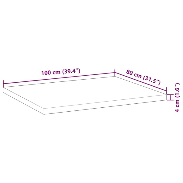 vidaXL Bordplate rektangulær 100x80x4 cm heltre akasie