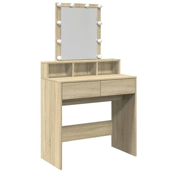 vidaXL makeupbord med LED-lys 80x41x144,5 cm brun sonoma-eg