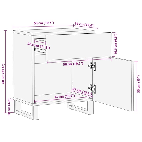 vidaXL sengebord 50x34x60 cm massivt mangotræ hvid
