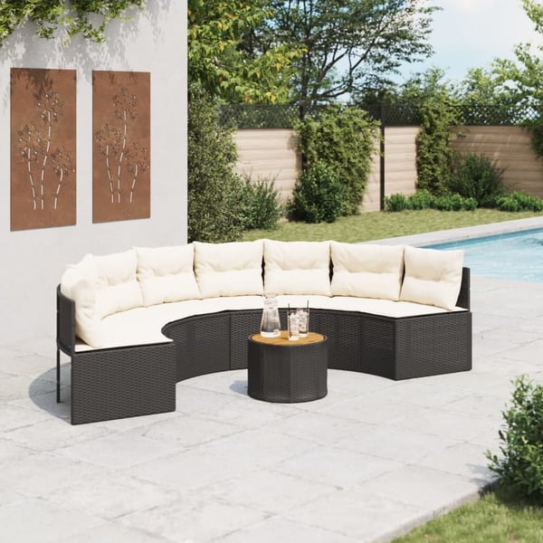vidaXL havesofa med bord og hynder halvrund polyrattan sort