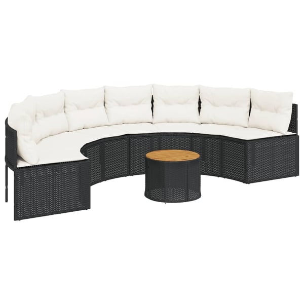 vidaXL havesofa med bord og hynder halvrund polyrattan sort