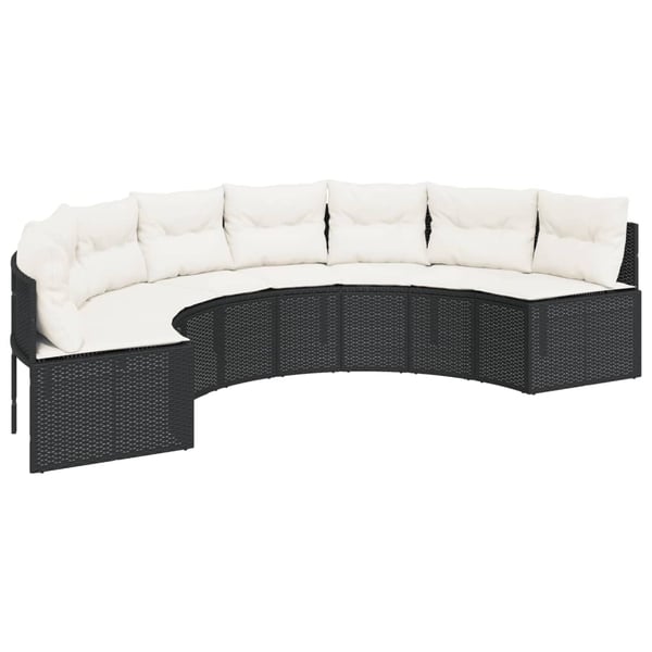 vidaXL havesofa med bord og hynder halvrund polyrattan sort