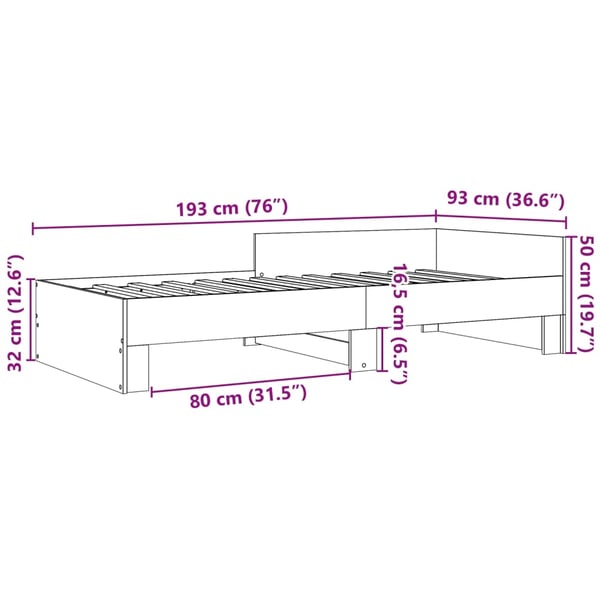 vidaXL Sengeramme betonggrå 90x190 cm konstruert tre