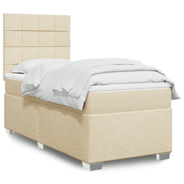 vidaXL kontinentalseng med madras 90x190 cm stof cremefarvet