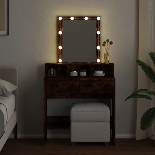 vidaXL Sminkebord med LED røkt eik 80x41x144,5 cm