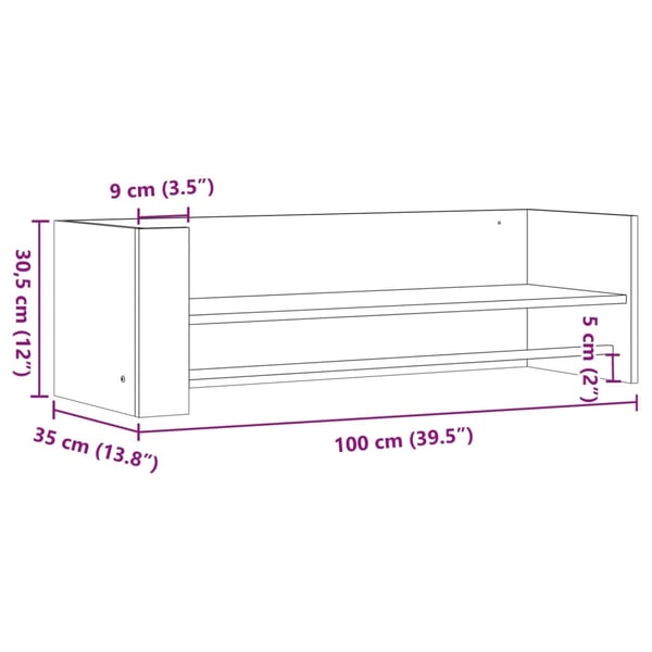 vidaXL Vegghylle røkt eik 100x35x30,5 cm konstruert tre
