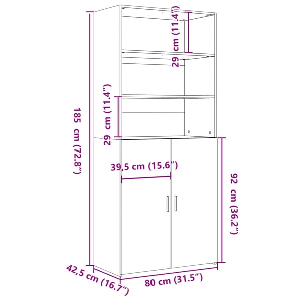 vidaXL Highboard betonggrå 80x42,5x185 cm konstruert tre