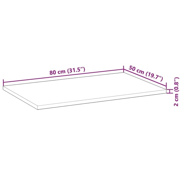 vidaXL Bordplate ubehandlet 80x50x2 cm heltre akasie