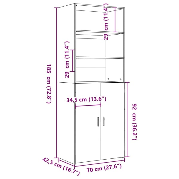 vidaXL Highboard hvit 70x42,5x185 cm konstruert tre