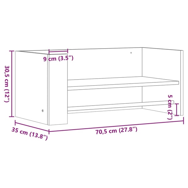 vidaXL Vegghylle betonggrå 70,5x35x30,5 cm konstruert tre