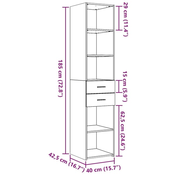 vidaXL Hylle hvit 40x42,5x185 cm konstruert tre