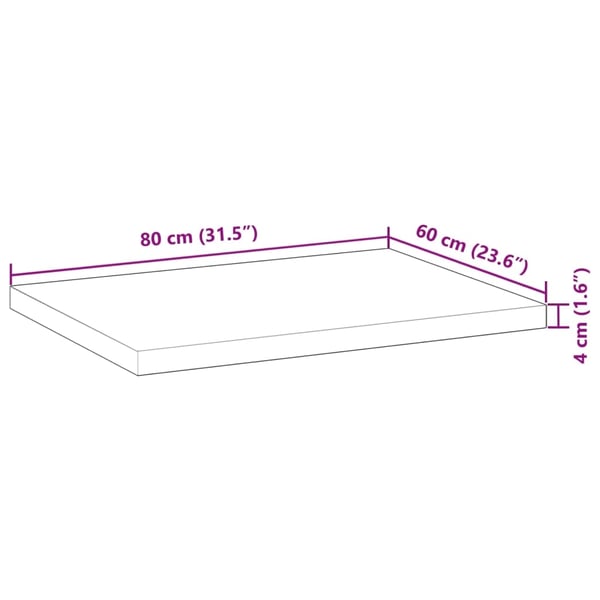 vidaXL Plate til baderomsskap ubehandlet 80x60x4 cm heltre akasie