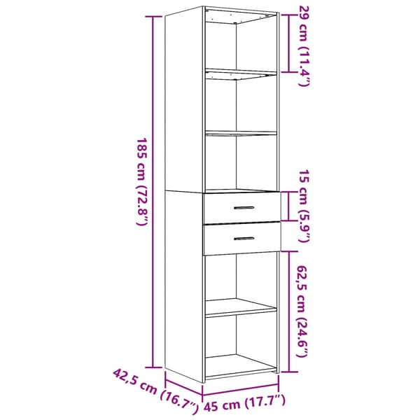 vidaXL Hylle hvit 45x42,5x185 cm konstruert tre