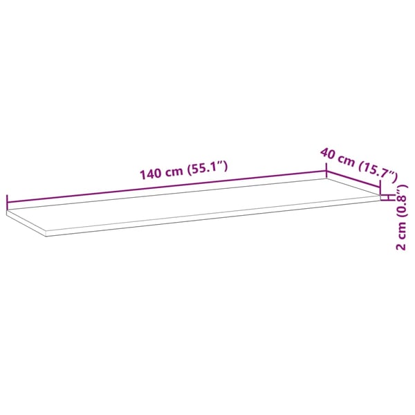vidaXL Bordplate rektangulær 140x40x2 cm heltre akasie
