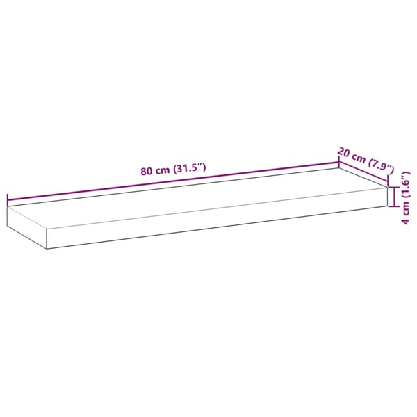 vidaXL Flytende hyller 4 stk 80x20x4 cm oljebehandlet heltre akasie