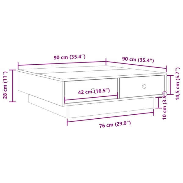 vidaXL Salongbord brun eik 90x90x28 cm konstruert tre