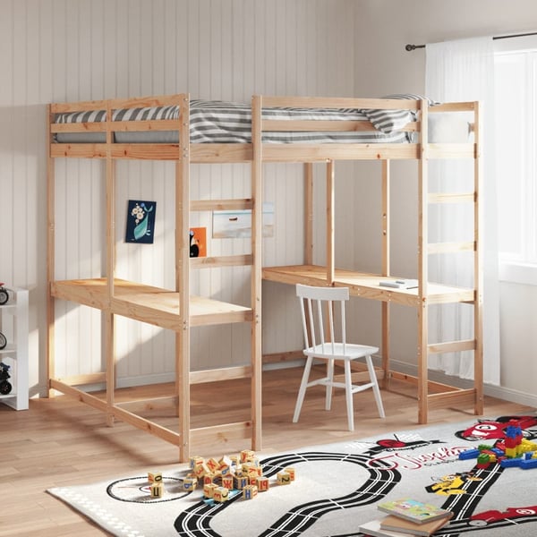 vidaXL Køyeseng med skrivebord og stige 140x200 cm heltre furu