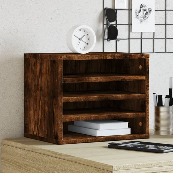 vidaXL Hylle til skrivebord røkt eik 36x26x29,5 cm konstruert tre