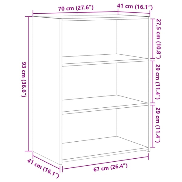 vidaXL reol 70x41x93 cm konstrueret træ sort