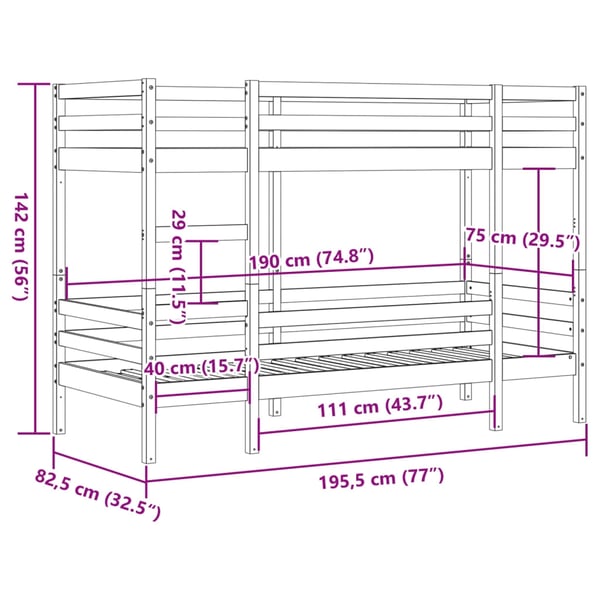 vidaXL Køyeseng voksbrun 75x190 cm heltre furu