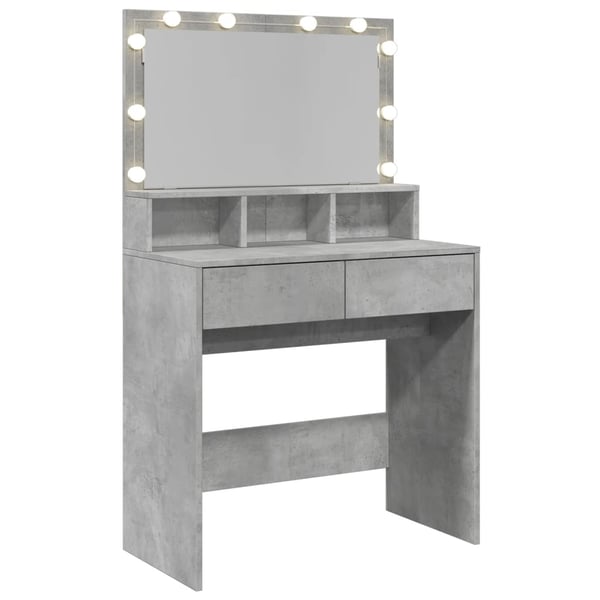 vidaXL Sminkebord med LED betonggrå 80x41x134,5 cm