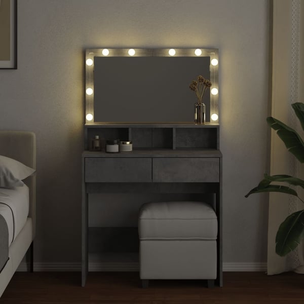 vidaXL Sminkebord med LED betonggrå 80x41x134,5 cm