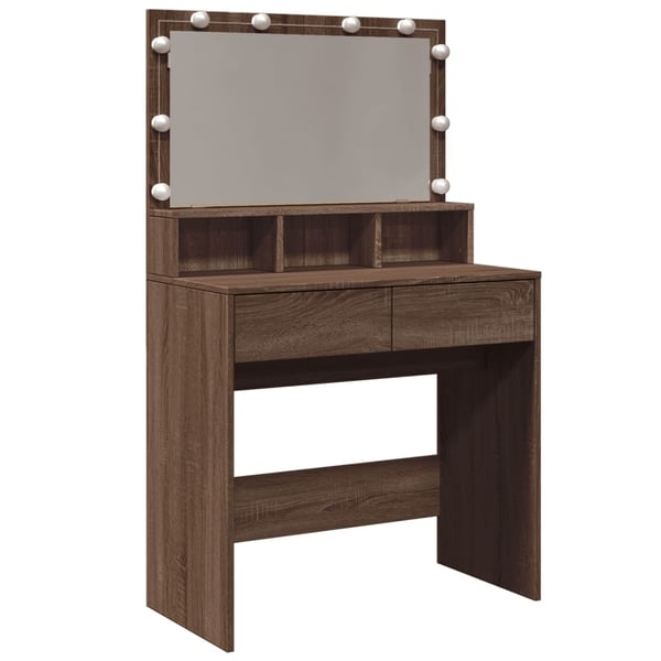 vidaXL Sminkbord med LED brun ek 80x41x134,5 cm