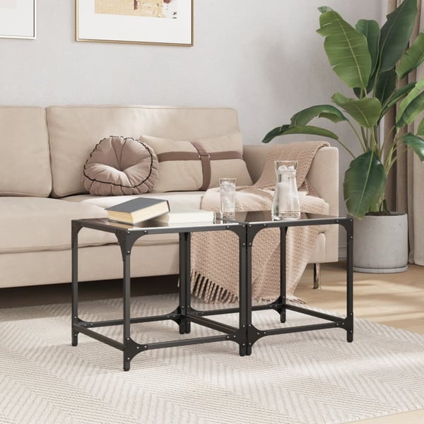 vidaXL sofaborde med sort glastop 2 stk 40x40x40 cm stål