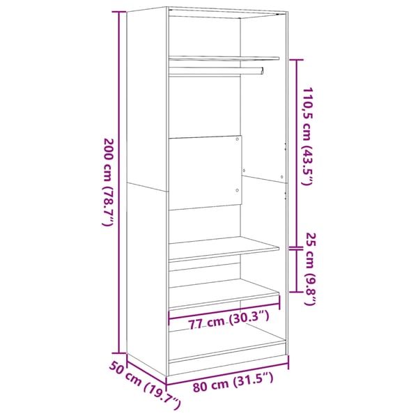 vidaXL Garderobe betonggrå 80x50x200 cm konstruert tre
