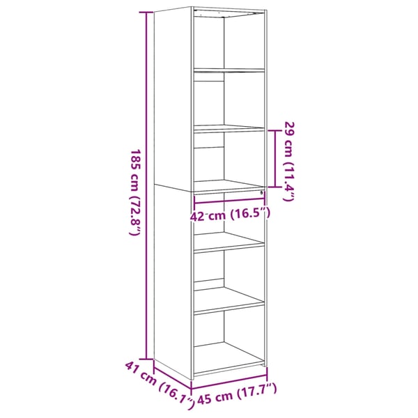 vidaXL Highboard betonggrå 45x41x185 cm konstruert tre