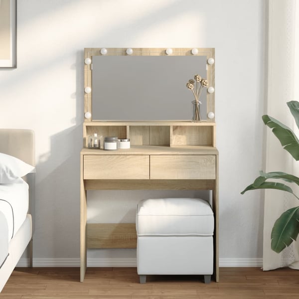 vidaXL Sminkebord med LED sonoma eik 80x41x134,5 cm