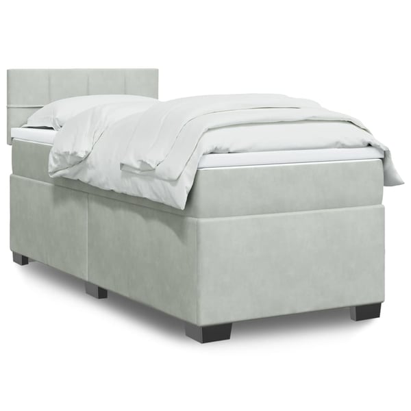 vidaXL kontinentalseng med madras 90x190 cm fløjl lysegrå