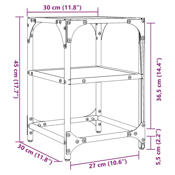 vidaXL Sofabord med gjennomsiktig glassplate 2 stk 30x30x45 cm stål