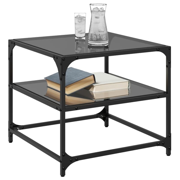 vidaXL sofaborde med sort glastop 2 stk 50x50x45 cm stål