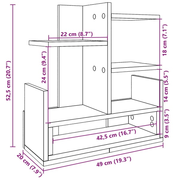 vidaXL hylde til skrivebord 49x20x52,5 cm konstrueret træ grå sonoma