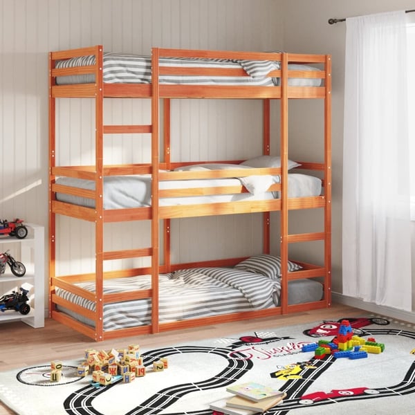 vidaXL tredobbelt køjeseng 90x190 cm massivt fyrretræ voksbrun