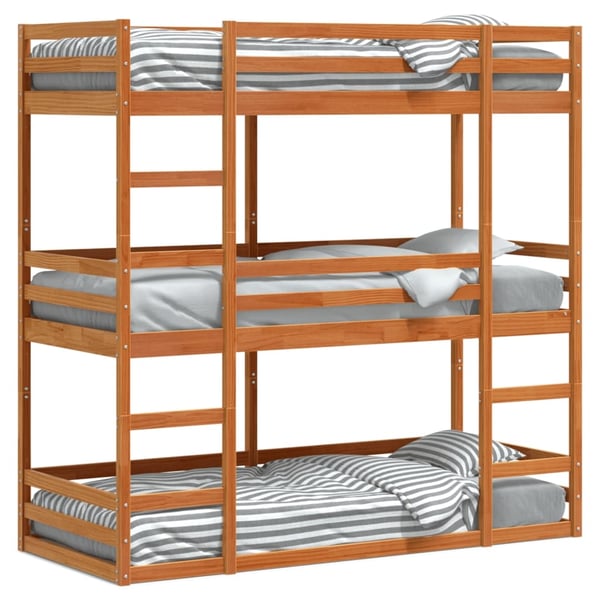 vidaXL tredobbelt køjeseng 90x190 cm massivt fyrretræ voksbrun