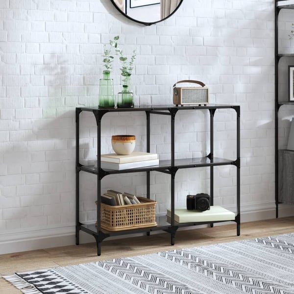 vidaXL konsolbord med sort glastop 98x30x81 cm stål