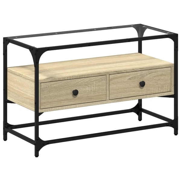 vidaXL TV-benk med glasstopp sonoma eik 80x35x51 cm konstruert tre