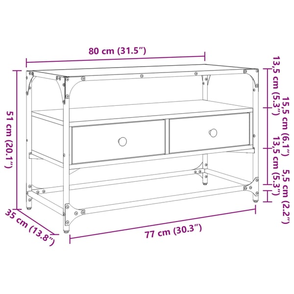vidaXL tv-bord med glasplade 80x35x51 cm konstrueret træ sonoma-eg