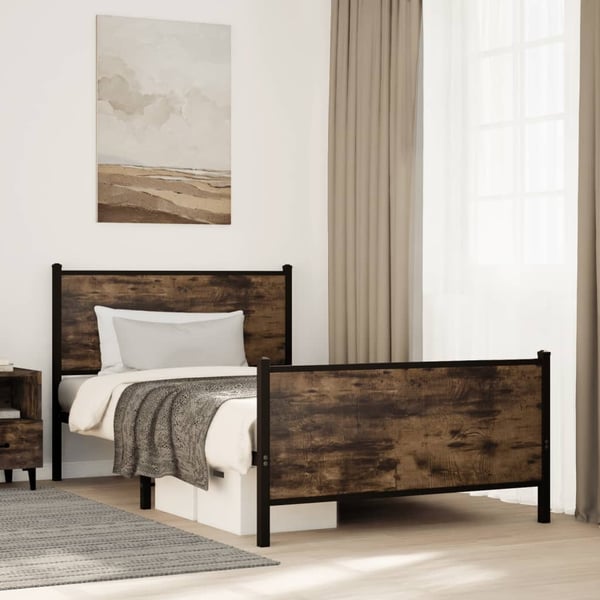 vidaXL Sengeramme i metall uten madrass røkt eik 100x200 cm