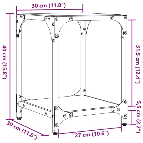 vidaXL Sofabord med gjennomsiktig glassplate 2 stk 30x30x40 cm stål