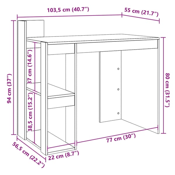 vidaXL Skrivebord hvit 103,5x56,5x94 cm konstruert tre