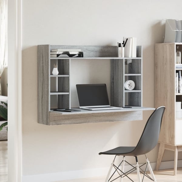 vidaXL Veggmontert skrivebord grå sonoma 105x48x75 cm konstruert tre
