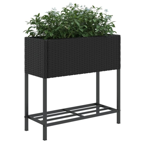 vidaXL plantekasse med hylde polyrattan sort