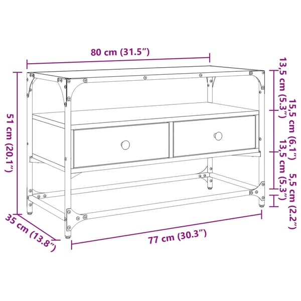 vidaXL tv-bord med glasplade 80x35x51 cm konstrueret træ røget eg