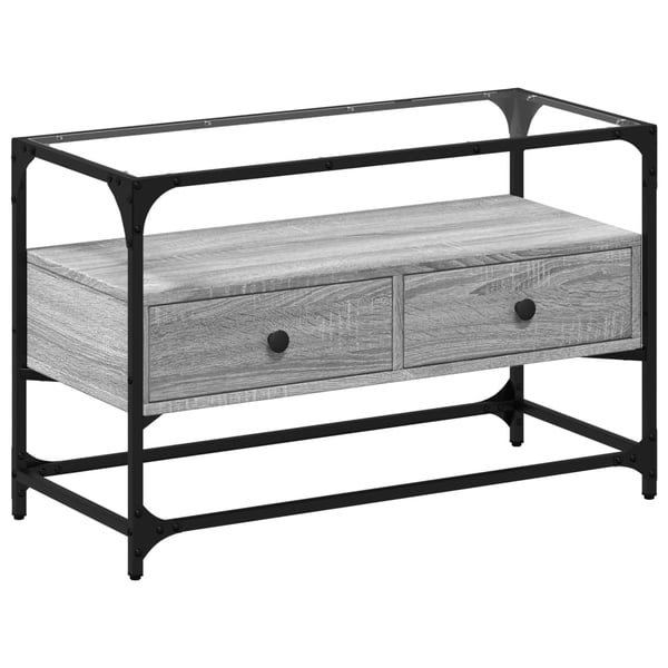 vidaXL TV-benk med glasstopp grå sonoma 80x35x51 cm konstruert tre