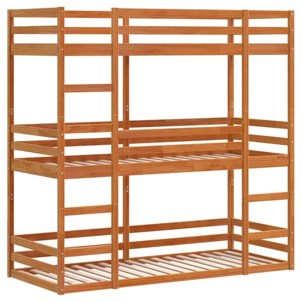 vidaXL Trippel køyeseng voksbrun 75x190 cm heltre furu