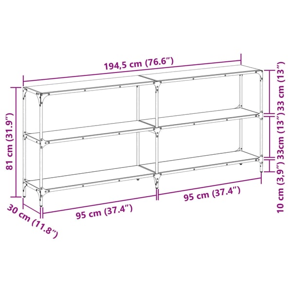 vidaXL Konsollbord med gjennomsiktig glassplate 194,5x30x81 cm stål